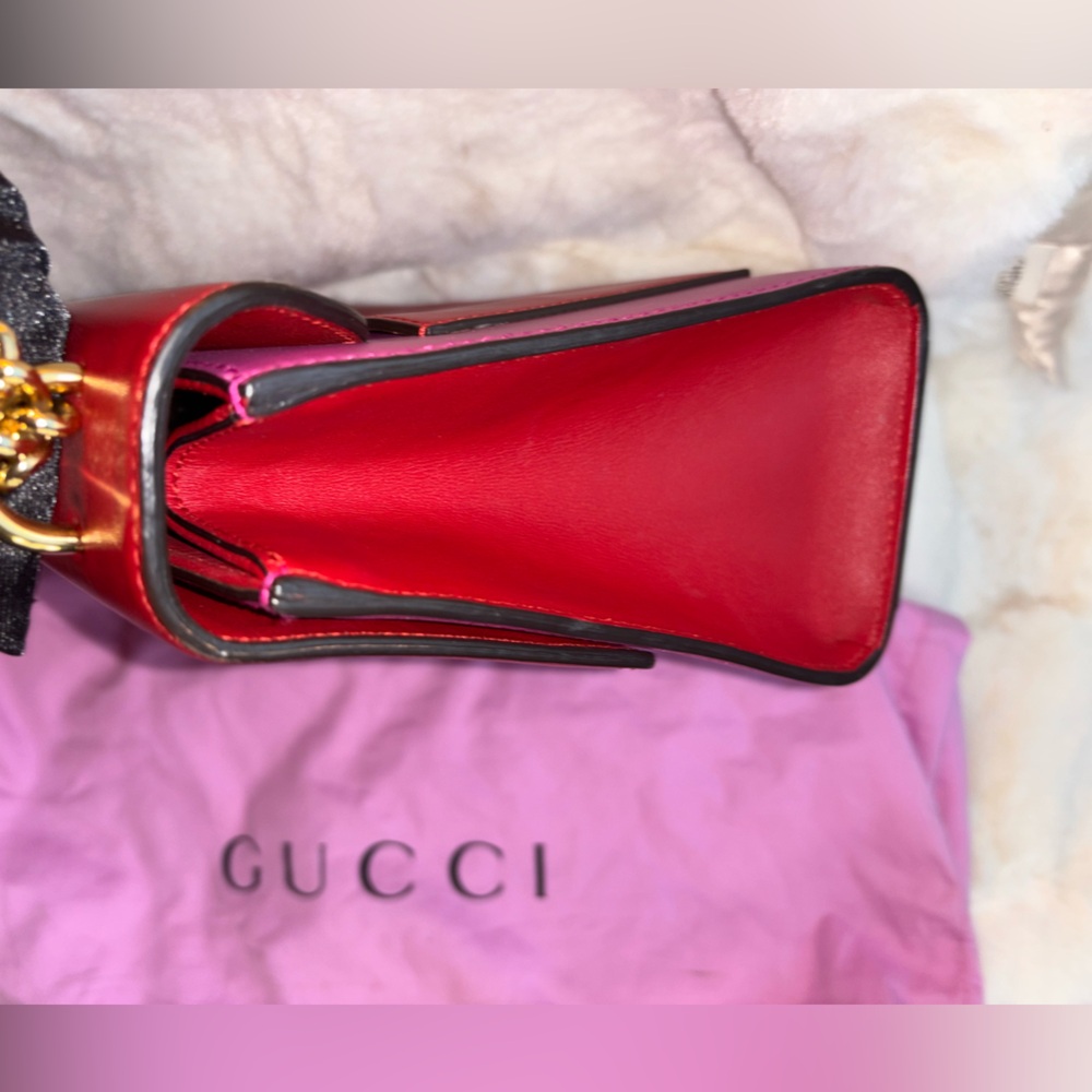 Large Gucci Pink & Red Leather Purse with Gold Lock/Key/Chain & COA - Picture 15 of 16